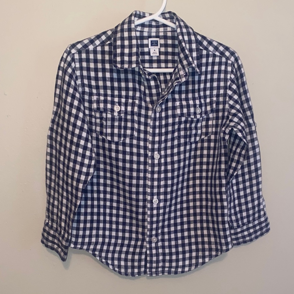 Janie and Jack Navy and White Gingham Button Down Shirt
